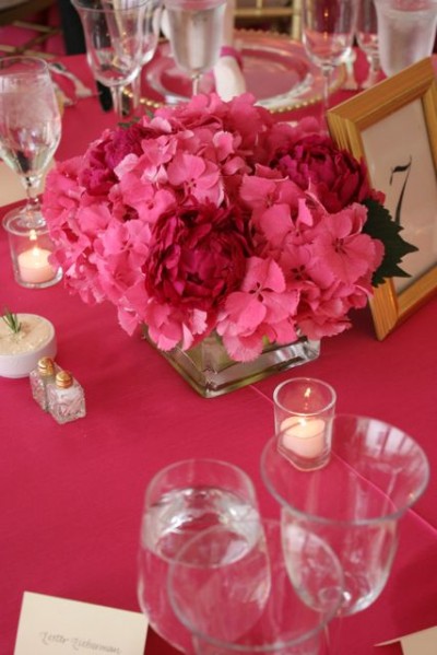 Decatur House Museum centerpieces with pink hydrangea and peonies from Elegance and Simplicity