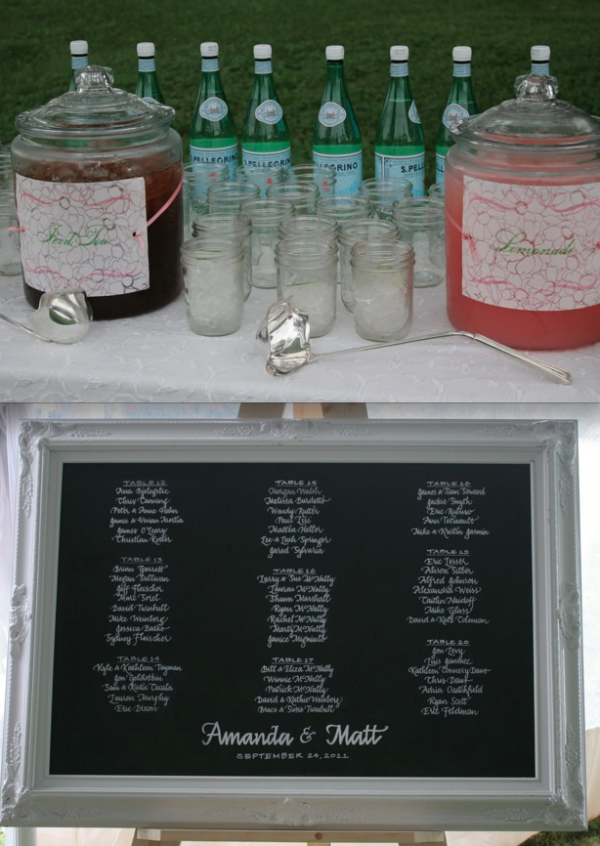Cocktail hour decor with lemonade stand and chalkboard