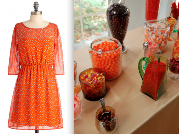 Tangerine Wedding Style with bridesmaids and candy bars