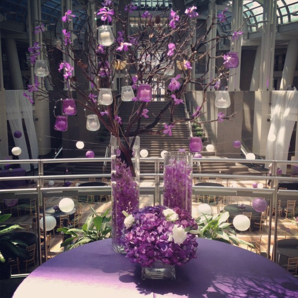 Purple and white escort card table at the Ronald Reagan Building