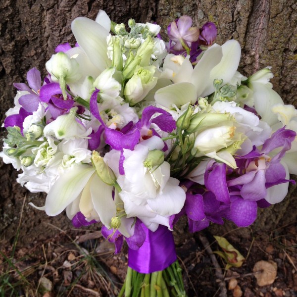 Bridal bouquet with purple accents