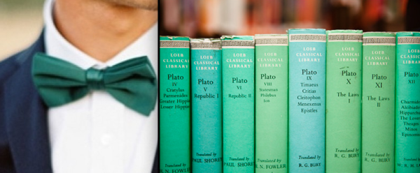Emerald color of the year with a bow tie and books