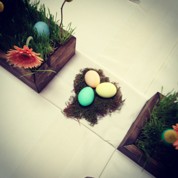 Easter egg and moss decor at Ronald Reagan Building