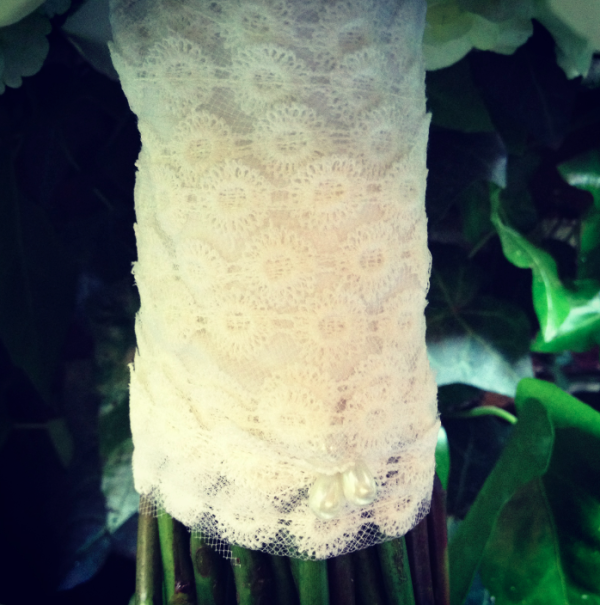 The bride's mother's veil was used to cover the stems