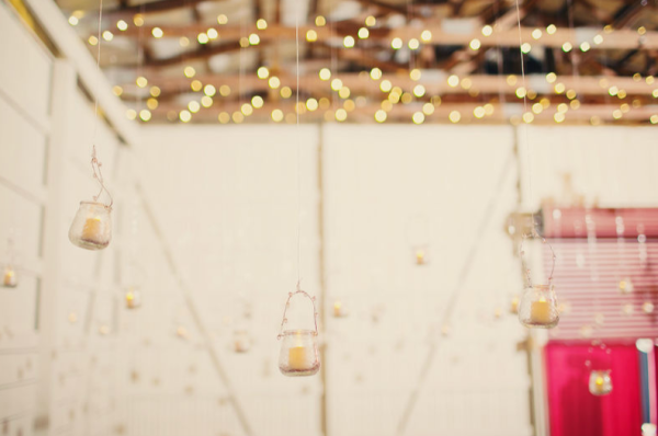 Barn lighting by Elegance and SImplicity - string lights and hanging votives