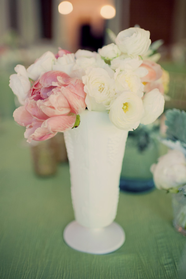 White milk glass with romantic floral design